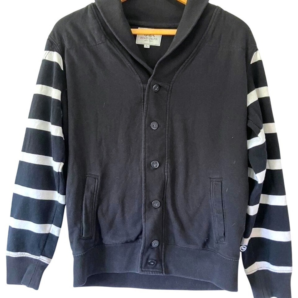 VTG Ecko Unltd. Men's Heavy Cotton Black and‎ White Button Up Cardigan sz L